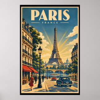 Affiche de voyage vintage Paris Tour Eiffel France