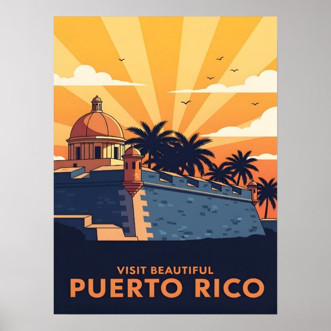 Affiche de voyage vintage pour Porto Rico (Devant)
