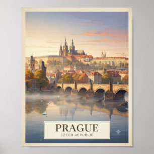 Affiche de voyage vintage Prague République tchèqu