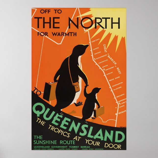 Affiche de voyage vintage Queensland Australie Bar (Devant)