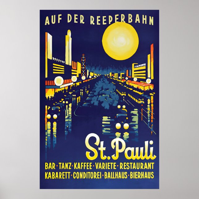 Affiche de voyage vintage Reeperbahn Hambourg St P (Devant)