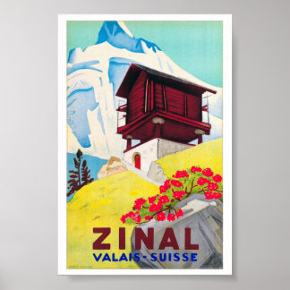 Affiche de voyage vintage restaurée de Zinal en Su