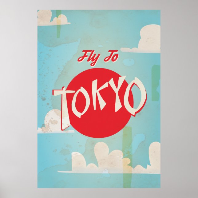 Affiche de voyage Vintage Rétro Vol à Tokyo (Devant)