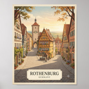 Affiche de voyage vintage Rothenburg Allemagne