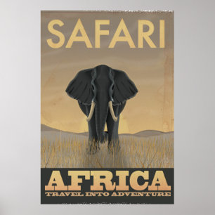 Affiche de voyage vintage Safari Afrique Éléphant