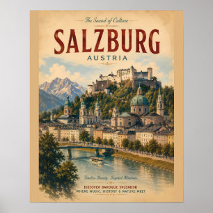 Affiche de voyage vintage Salzbourg Autriche avec