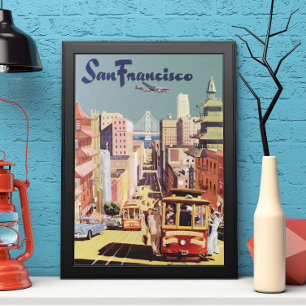 Affiche de voyage vintage San Francisco Cable Cars