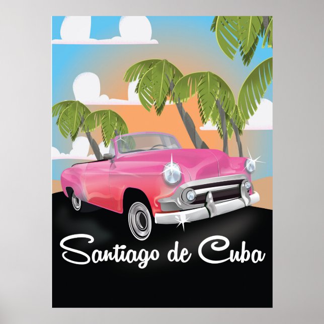 Affiche de voyage vintage Santiago de Cuba. (Devant)