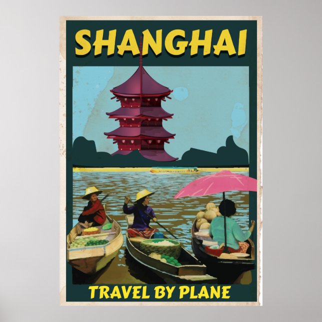 Affiche de voyage vintage Shanghai (Devant)
