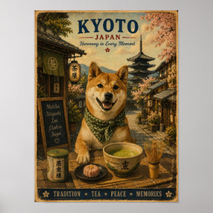 Affiche de voyage vintage Shiba Inu à Kyoto