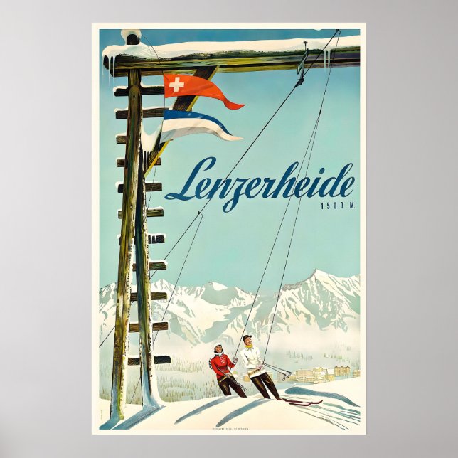 Affiche de voyage vintage ski Lenzerheide Suisse (Devant)