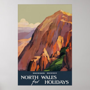 Affiche de voyage vintage Snowdon nord du Pays de