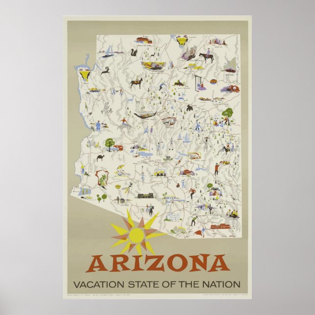Affiche de voyage vintage State Arizona Travel (Devant)