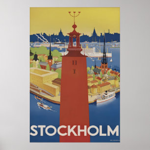 Affiche de voyage vintage Stockholm Suède