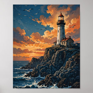 Affiche de voyage vintage sur le coucher de soleil