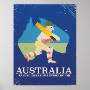 Affiche de voyage vintage sur le cricket en Austra