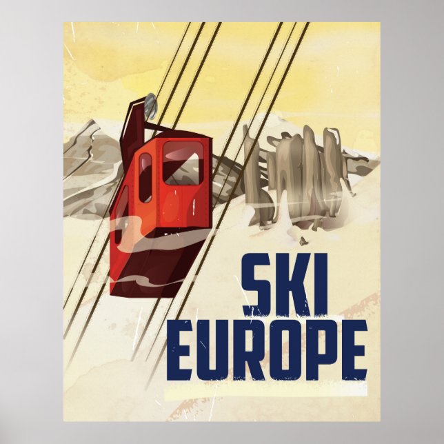 Affiche de voyage vintage sur le ski européen. (Devant)