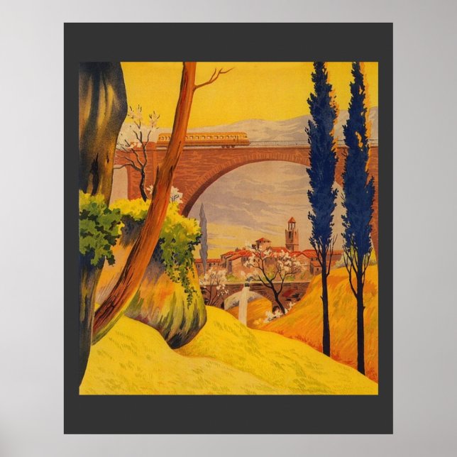 Affiche de voyage vintage sur les chemins de fer f (Devant)
