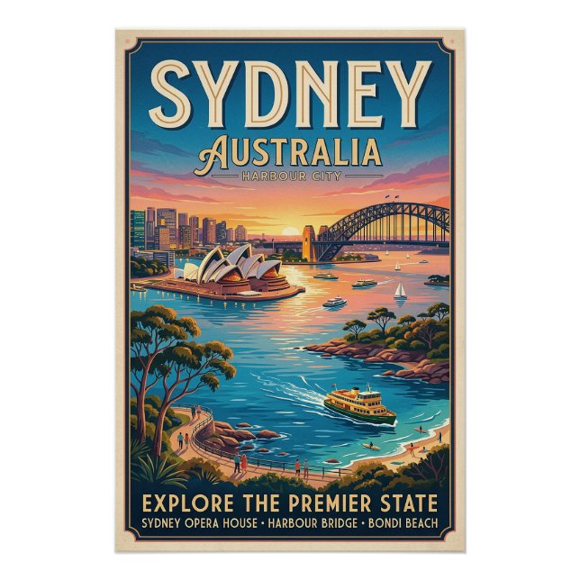Affiche de voyage vintage Sydney Australie (Devant)