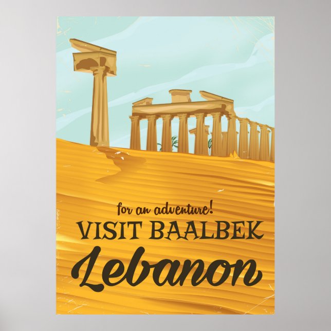 Affiche de voyage vintage Temple de Baalbek Liban (Devant)