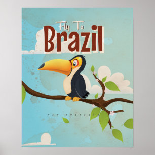 Affiche de voyage vintage Toucan pour le Brésil