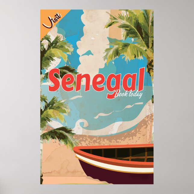 Affiche de voyage vintage vacances Sénégal. (Devant)