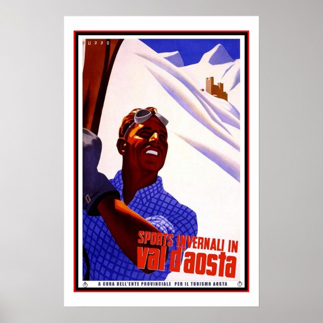 Affiche de voyage vintage Val d'Aoste Italie Ski (Devant)