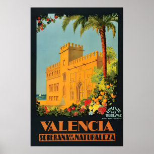 Affiche de voyage vintage Valence Espagne Mur Rétr