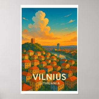 Affiche de voyage vintage Vilnius Lituanie