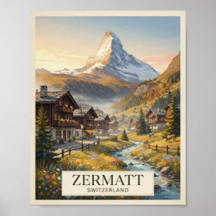 Affiche de voyage vintage Zermatt Suisse