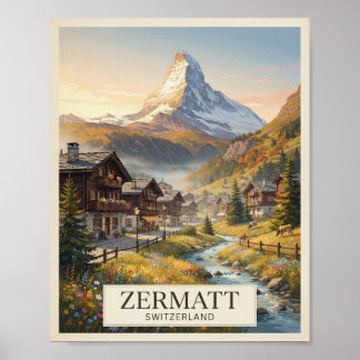Affiche de voyage vintage Zermatt Suisse