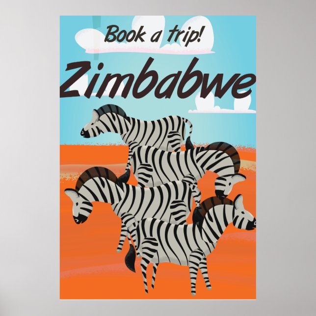 affiche de voyage vintage Zimbabwe Zebra (Devant)