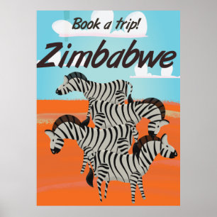 affiche de voyage vintage Zimbabwe Zebra