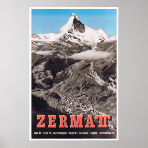 Affiche de voyage Zermatt Suisse Ski Impression Su