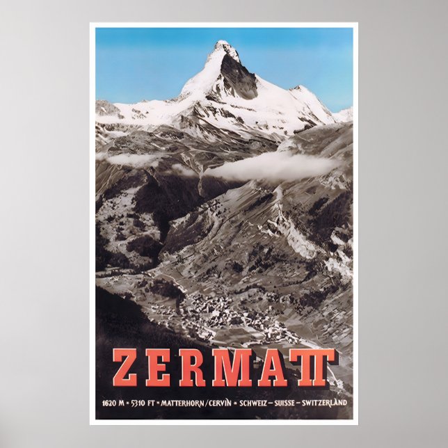 Affiche de voyage Zermatt Suisse Ski Impression Su (Devant)