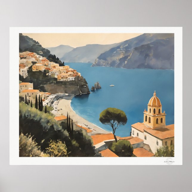 Affiche de vue du village de la côte d'Amalfi (Devant)
