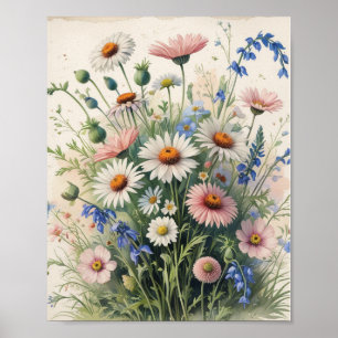Affiche de watercolor de fleurs sauvages botanique