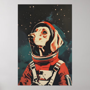 Affiche de Weimaraner Astronaute, Weimaraner Rétro