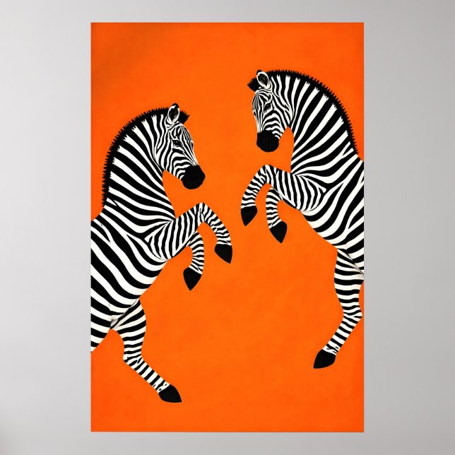 Affiche de zèbre, fond orange, animal moderne (Devant)