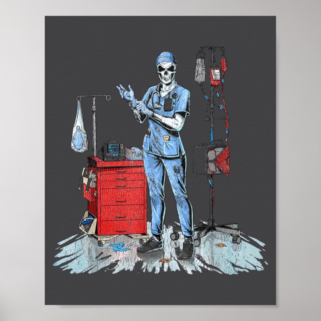 Affiche Deadside Nurse Blue Scrubs Funny Skeleton Doctor M (Devant)