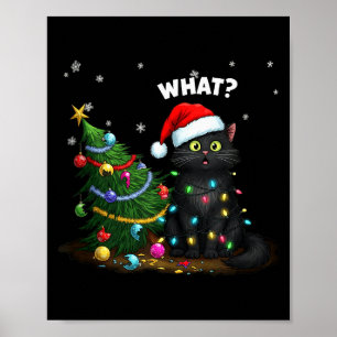 Affiche Débardeur drôle de chat noir poussant un sapin de