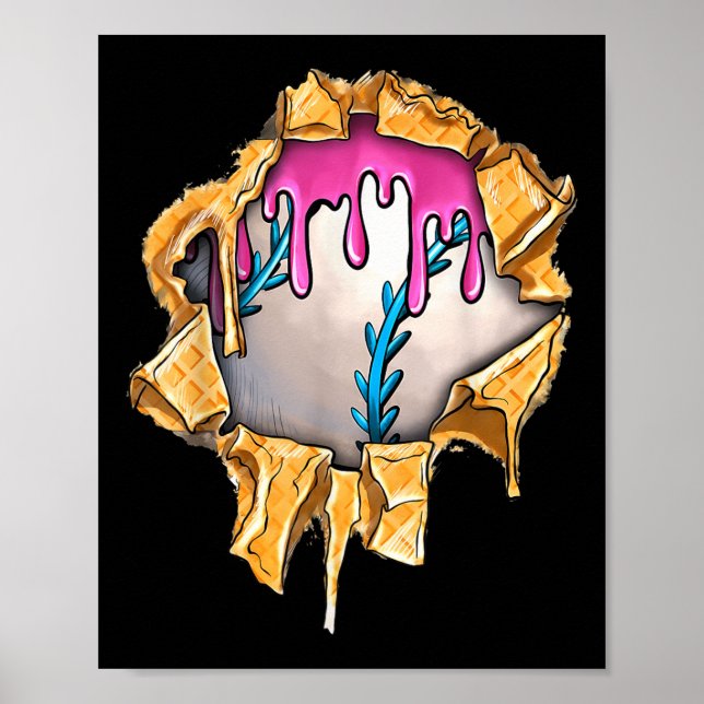 Affiche Débit De Baseball Pour Garçons Ice Cream Drip Jeun (Devant)