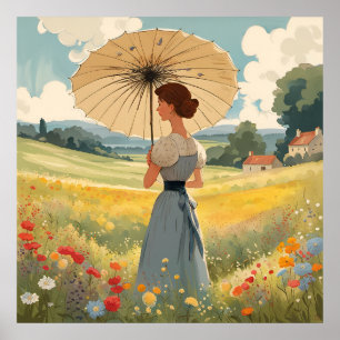 Affiche Debout dans un champ de fleurs sauvages d'été Impr