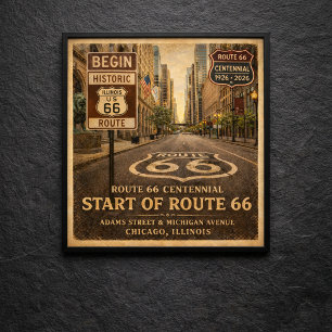 Affiche Début de la route 66 Chicago Illinois Centenaire