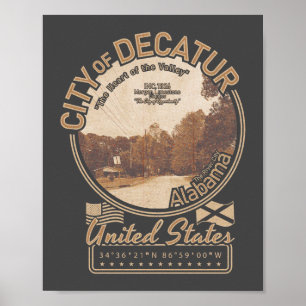 AFFICHE DECATUR ALABAMA - ROUTE VINTAGE DE LA VILLE