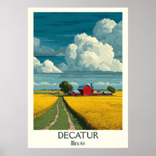 Affiche Decatur Illinois Vintage Rural Farmland Travel Art