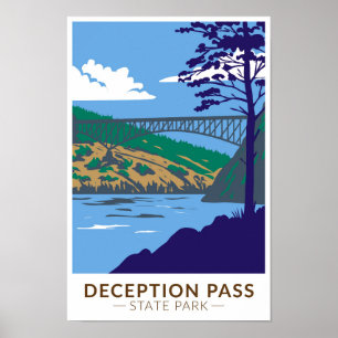 Affiche Deception Pass State Park Bridge Washington Retro