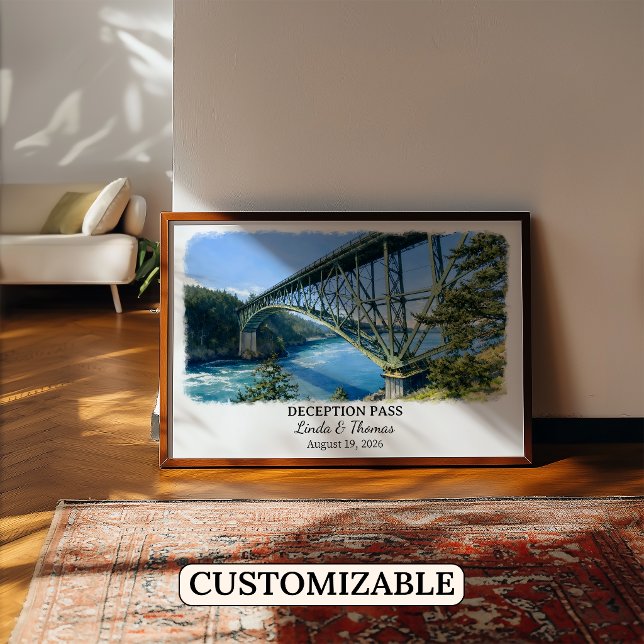 Affiche Deception Pass Washington, Aquarelle, Cust (Créateur téléchargé)