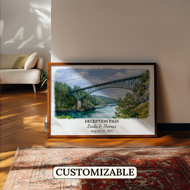 Affiche Deception Pass Washington, Aquarelle, Cust (Créateur téléchargé)