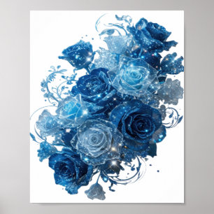 Affiche Déclaration Argent ROSES BLEUES Dessin de texte